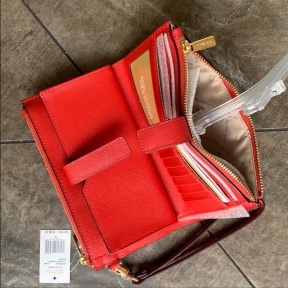 Michael Kors Large Double Zip Wristlet Leather Flame Color - Picture 13 of 16